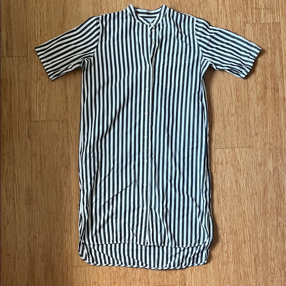 Striped Black and White everlane shirt dress